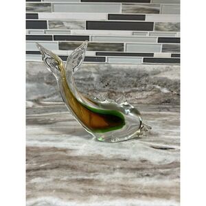 VTG Glass Dolphin Figurine Sculpture / Paper Weight - Murano Styled MultiColored